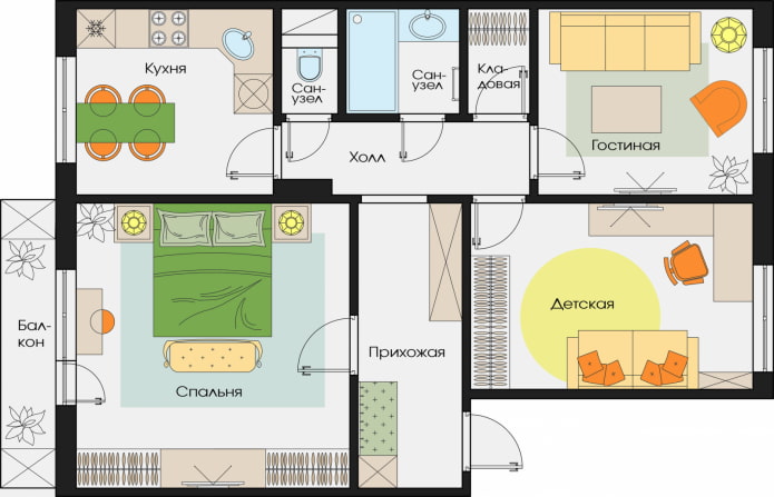 Планировка трёхкомнатной квартиры